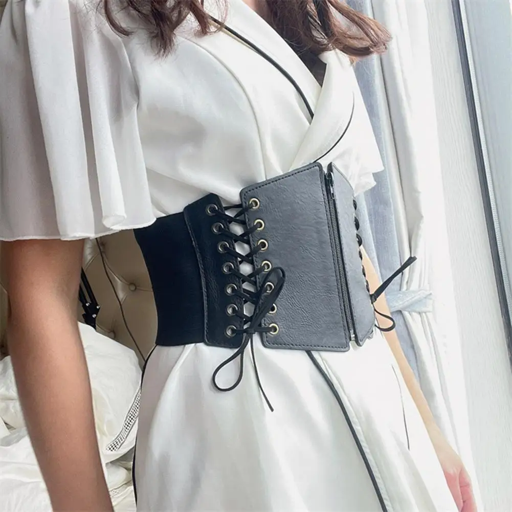 

Colorfast Beautiful Elastic Faux Leather Lady Corset Belt Waterproof Corset Belt Zipper Closure for Costume Party