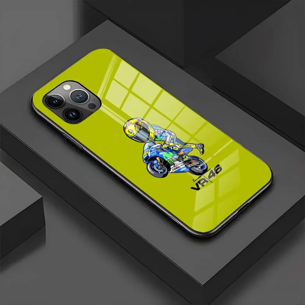 MINISO-Phone Case V-ValentinoS R-Rossies 46 For IPhone 15 Pro 16 14 13 12 11 Mini X XS XR Max Glass Design Cove