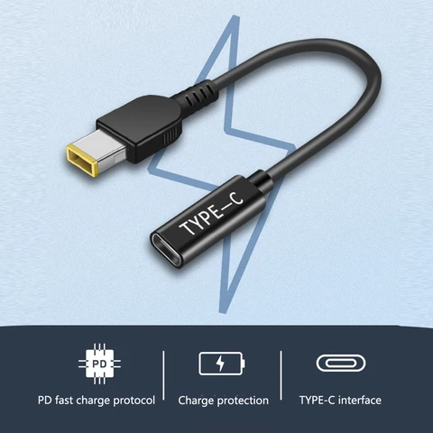 Новый адаптер питания для ноутбука, кабель USB Type-C «мама» в квадратный наконечник «папа», конвертер для Lenovo Thinkpad USB C, кабель, шнур