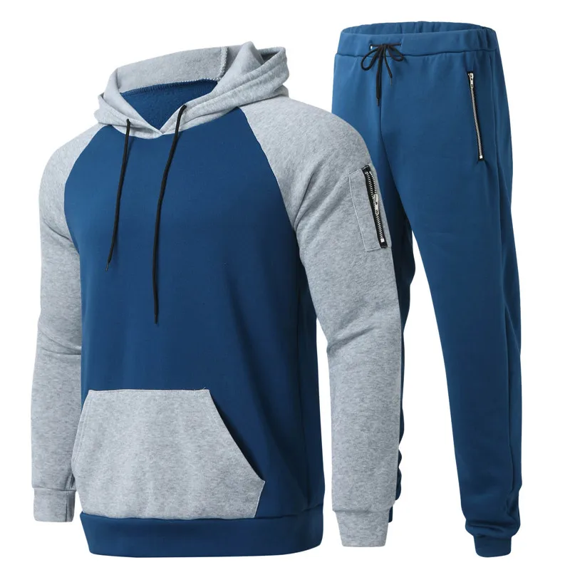 2023 Spring and Autumn New Patch Sportswear Men Set Casual Hooded Sweater+Drawstring Pants 2-Piece Set Men's Street Clothing