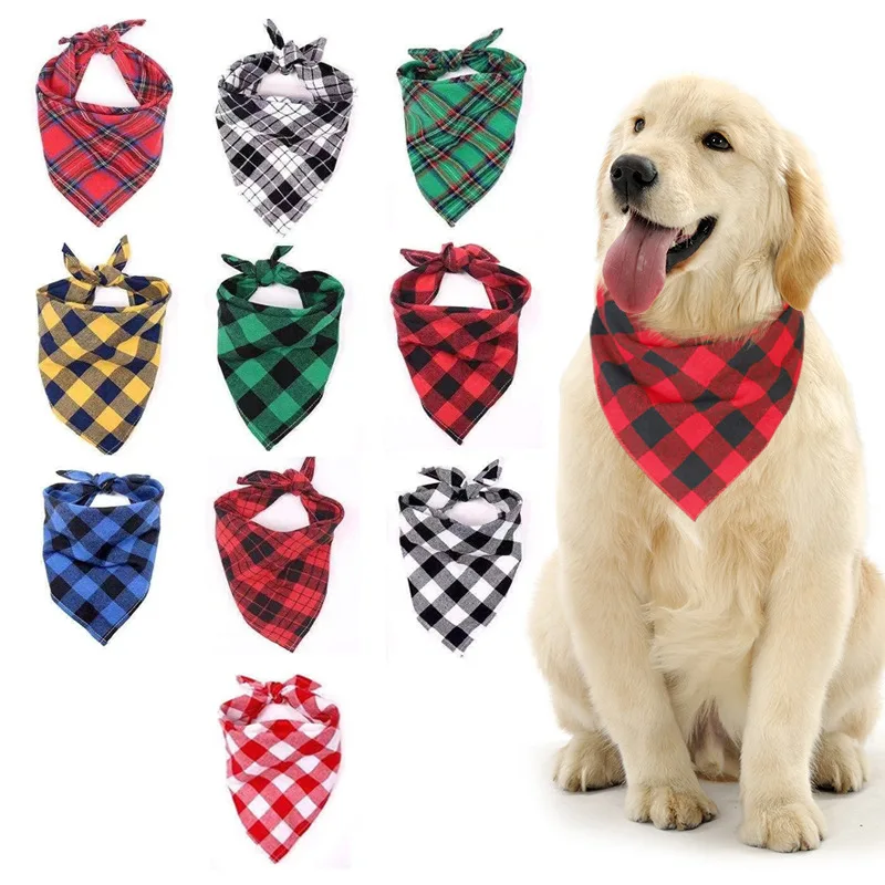 

1Pc Dog Bandanas Large Pet Scarf Pet Bandana For Dog Cotton Plaid WashableBow Ties Collar Cat Dogs Scarf Large Dog Accessories