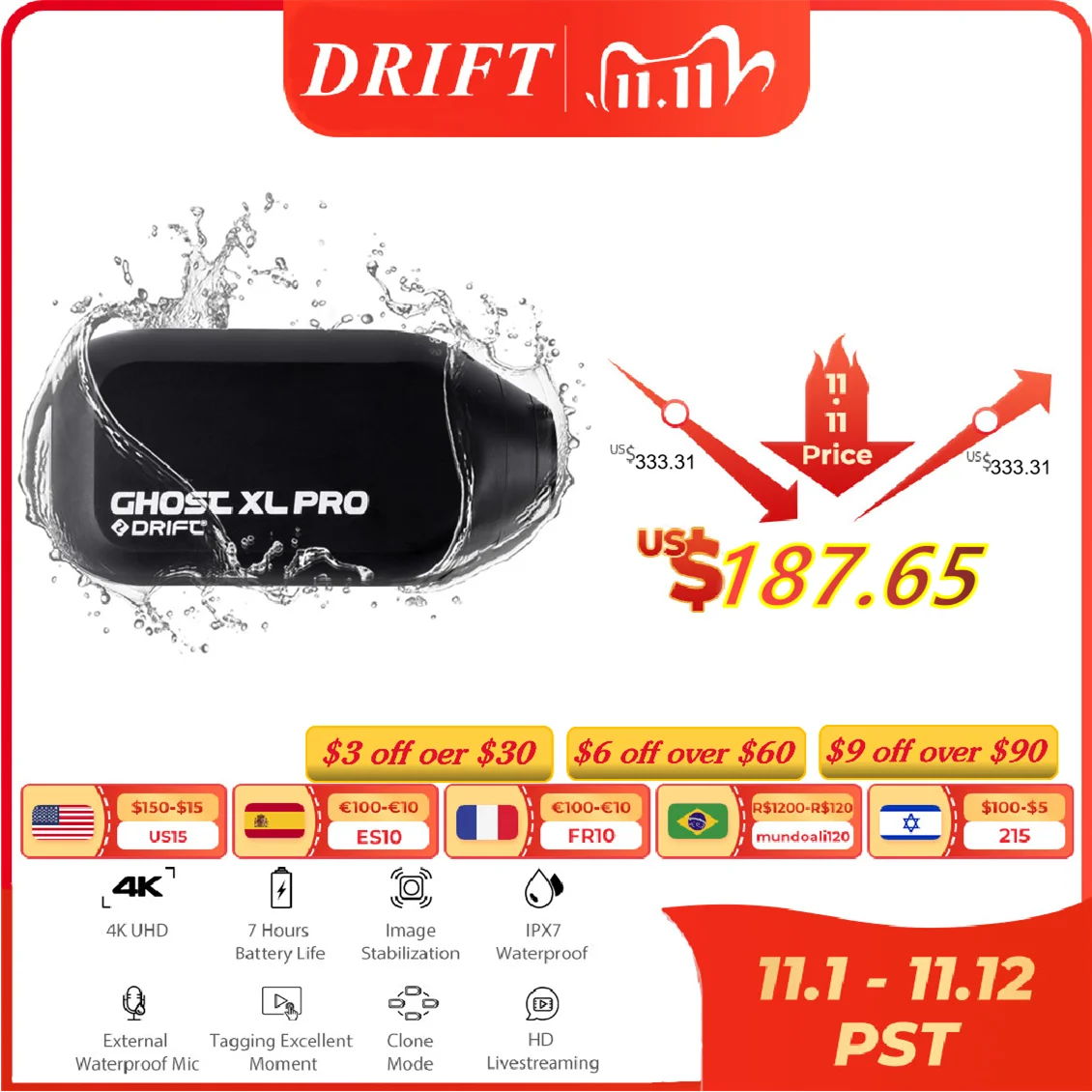 Ceny Drift Ghost XL Pro Kamera Akcji Sport 4K Plus WiFi IPX7 Wodoodporna Stabilizacja Wideo Do Motocykla Kask Rowerowy Kamera Sportowa
