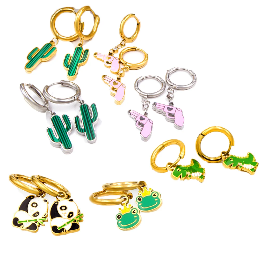 

2022 New Cute Animal Hoop earrings for Women Kids Stainless Steel Gold Silver Color Fashion Jewelry Brincos baby Girls Gifts