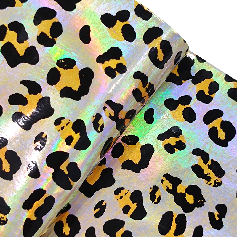 

Holographic Leopard Faux Fabric Eco Leather Sheets Suitable for Furniture upholstery fabric DIY Making Crafts Backpack Sewing
