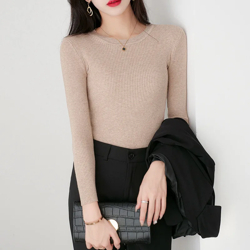 

CYDNEE Fall/winter Temperament Slim Pullover Elastic Sweater Women Bottoming Shirt Korean Solid Color Cropped Sweater