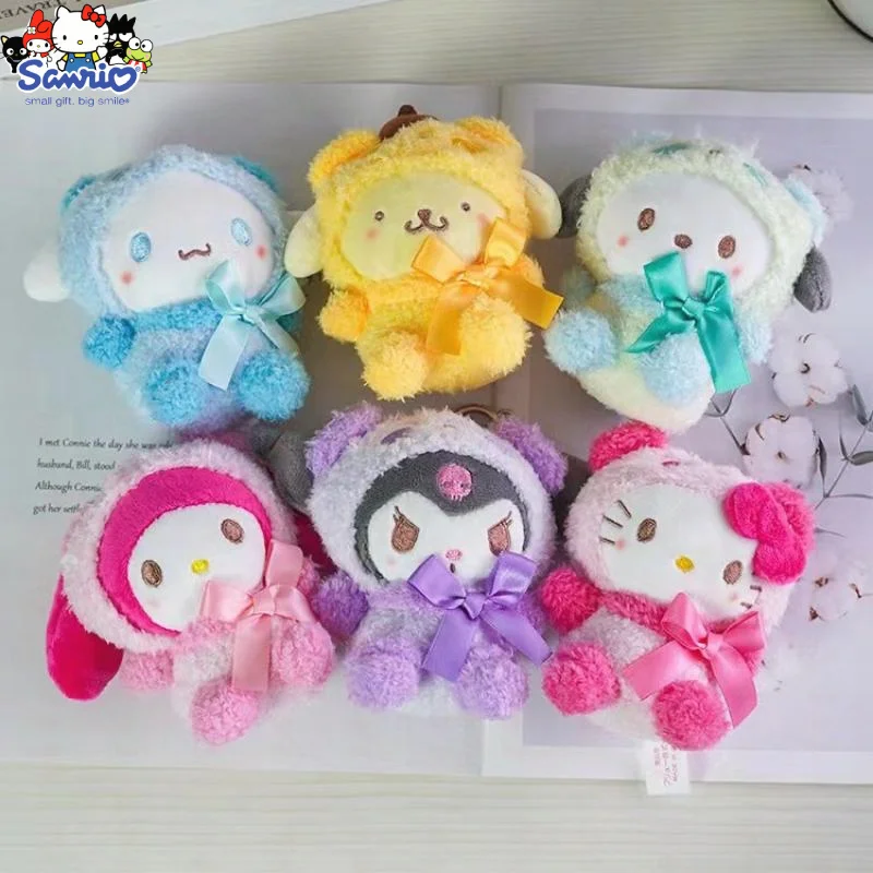 

Kawaii Sanrios Брелок Плюшевый аниме Kuromi Hello Kitty плюшевая кукла брелок для ключей в виде коричной розы подвеска игрушка подарок для девочки