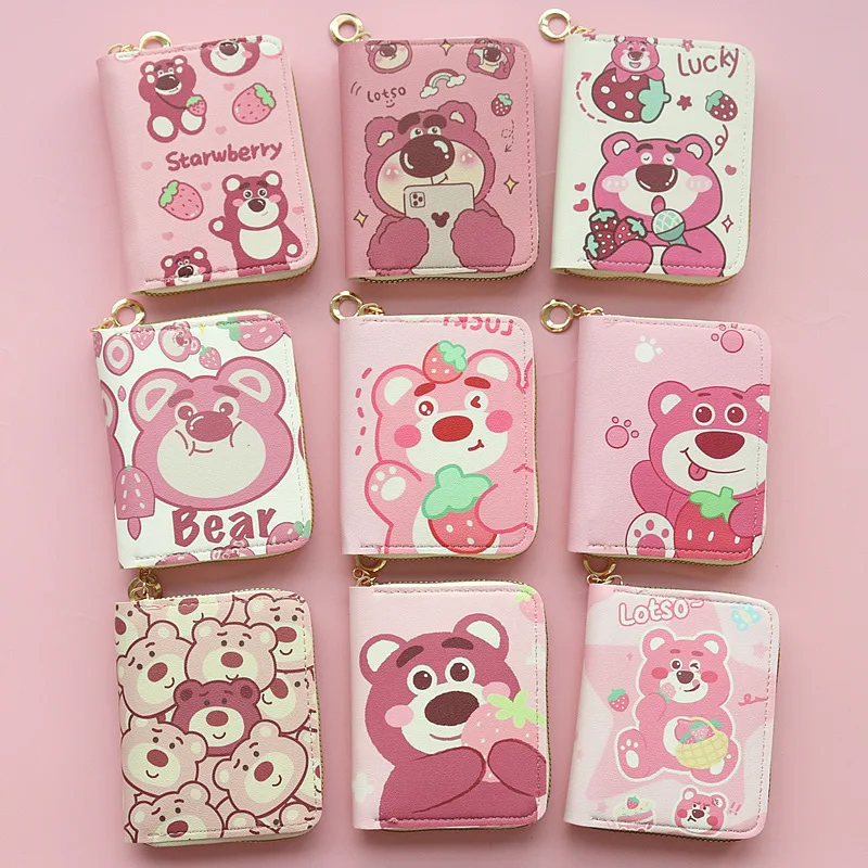 

Disney Strawberry Bear Short Wallet Children's Anime Cute Cartoon Girl Student Little Bear Mini Zipper Change Bag Card Bag