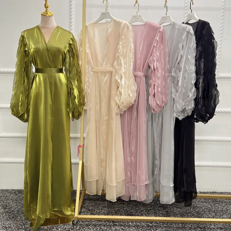 

Летняя Открытая абайя Дубай Кафтан мусульманский кардиган Abayas платья для женщин турецкий халат кимоно Женский кафтан мусульманская одежда...