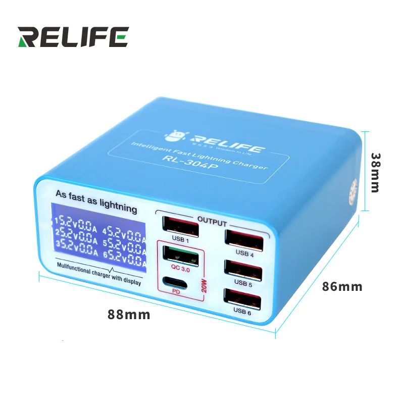 

RELIFE RL-304P SS-304D SS-304Q Smart 6 USB Digital Display Lightning Charger Suitable for Charging All Mobile Phones and Tablets