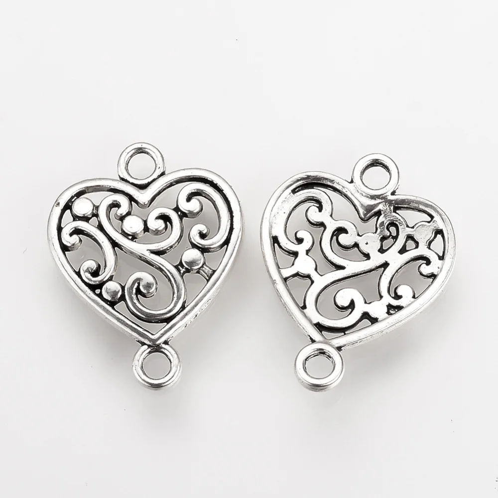 

50-100PC Tibetan Style Alloy Links Connectors Heart Cadmium Free & Lead Free Antique Silver Hole: 2mm for Jewelry making DIY