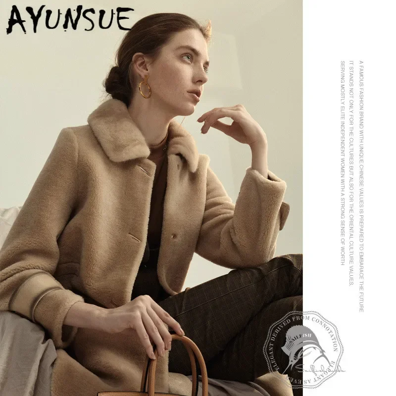 

Autumn Winter Coat Women Clothes 2020 Sheep Shearing Real Fur Coat 100% Wool Jacket Women Mink Fur Collar Fur Tops XM8585 YY1955