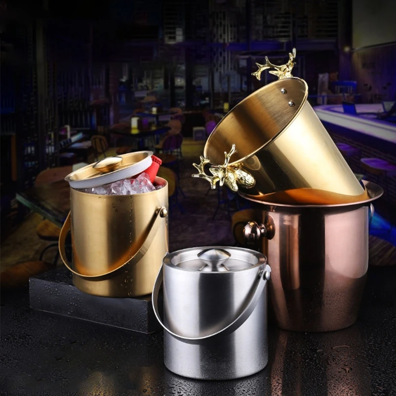 

Champagne Stainless Steel Ice Bucket Double Thermal Insulation Ice Bucket