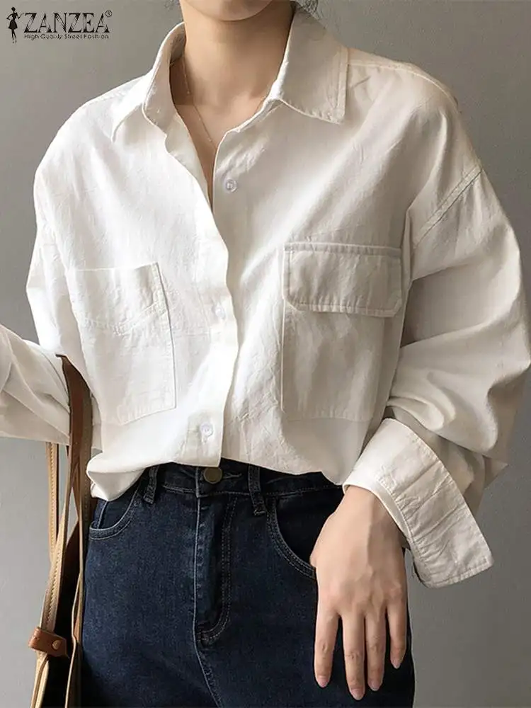 

ZANZEA Women Shirt Leisure Long Sleeve Lapel Neck Fashion Tops Solid Color Elegant Shirts 2023 Streetwear Camisa Blusa Femininas