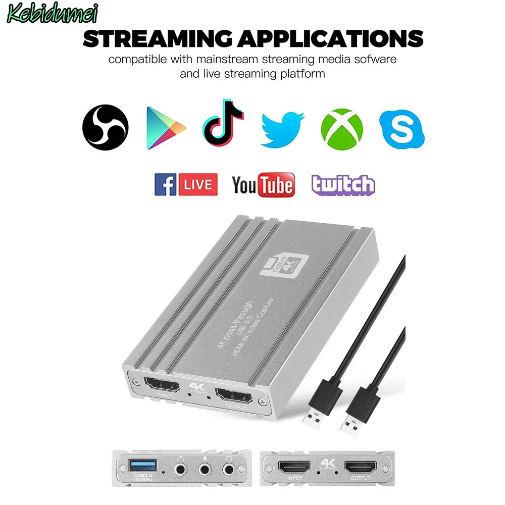 

Карта видеозахвата Kebidumei, 4k @ 60 Гц, USB 3,0, HDMI
