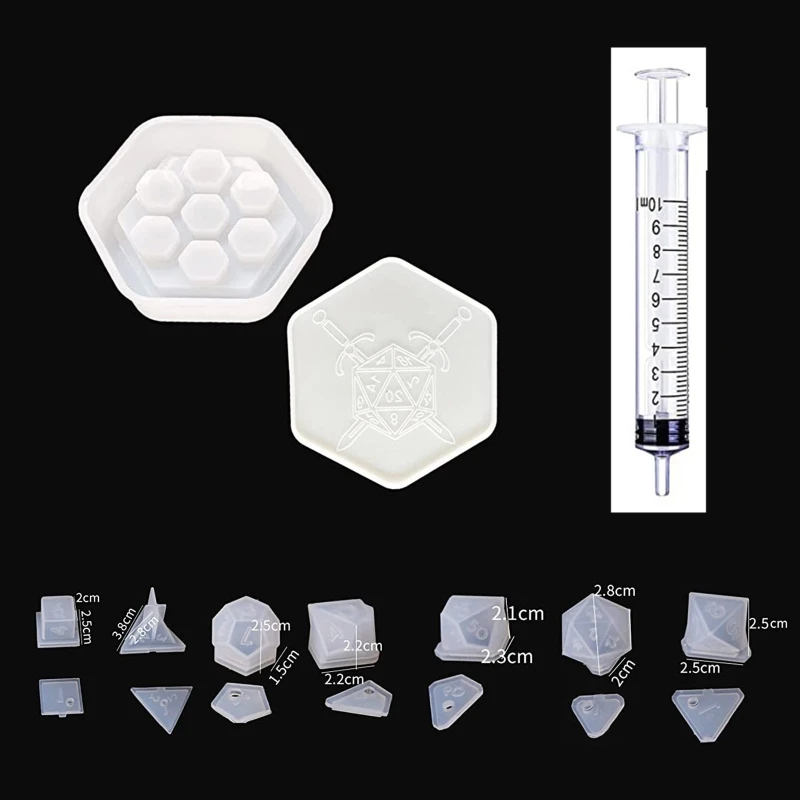 Resin Molds Silicone for Dice Box Dice Storage Mold Standard Game Dice Silicone Mold Set with Syringe for Jewelry Craft