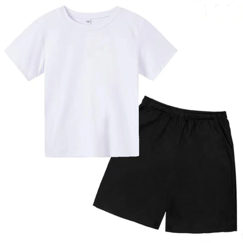 Children's Summer T-shirt Clothing 3-14 Years Old Boys Solid Color Short Sleeve + Shorts 2P Girls Teen Athleisure Fashion Suit