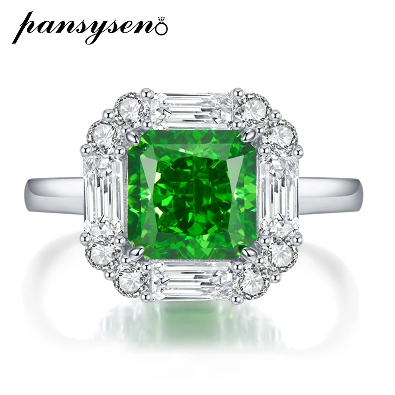 

PANSYSEN 925 Sterling Silver 4ct Radiant Cut Simulated Moissanite Emerald Gemstone Cocktail Rings for Women Luxury Fine Jewelry