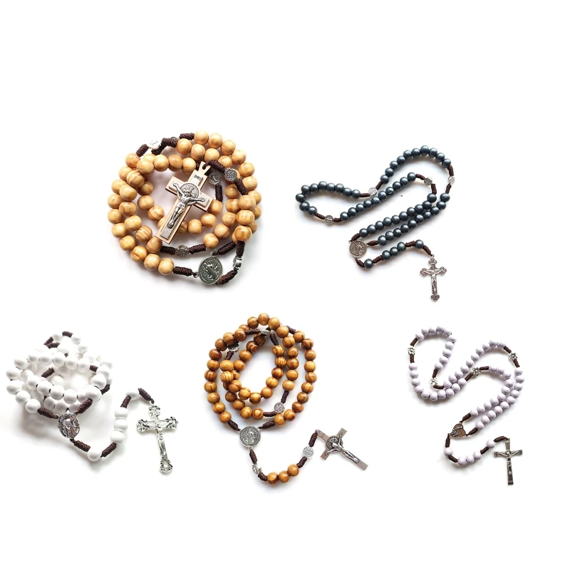 

Wooden Beads Rosary Catholic Necklace Cross Crucifix Pendant Religious Jewelry K0AB