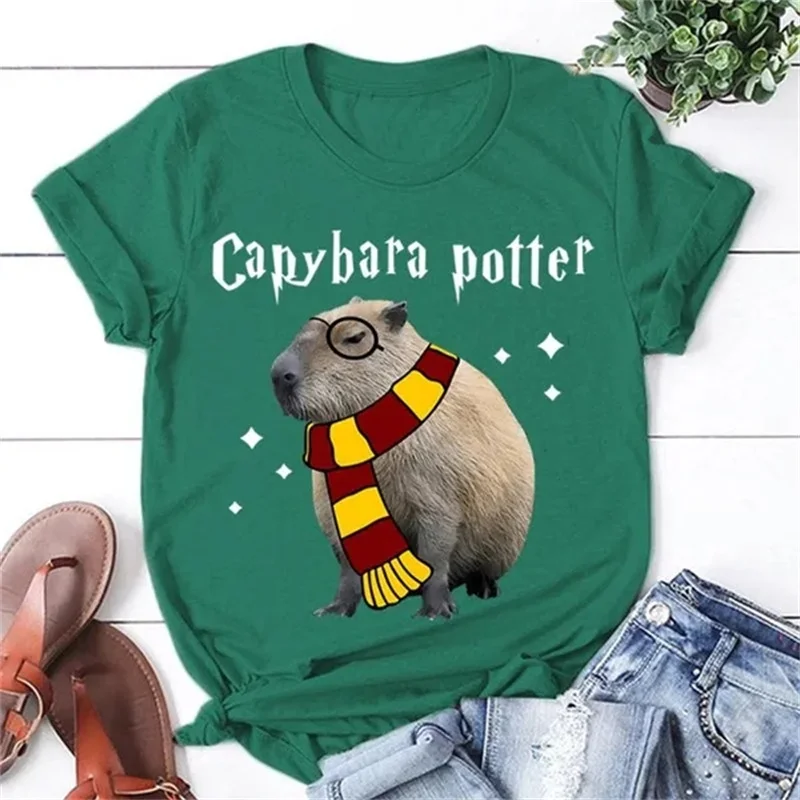 Фото Funny Capybara Potter Graphic T Shirt for Men Womens Clothing 3D Capy Print T-Shirt Cute Kid Short Sleeve Casual Tee Shirts Tops №3