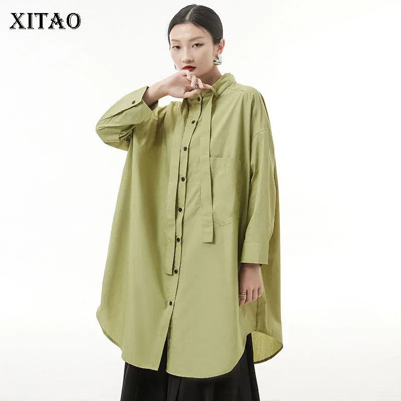 

XITAO Single Breast Full Sleeve Blouse Fashion New Women Goddess Fan Solid Color Drawstring 2022 Spring Minority Shirt ZY6666