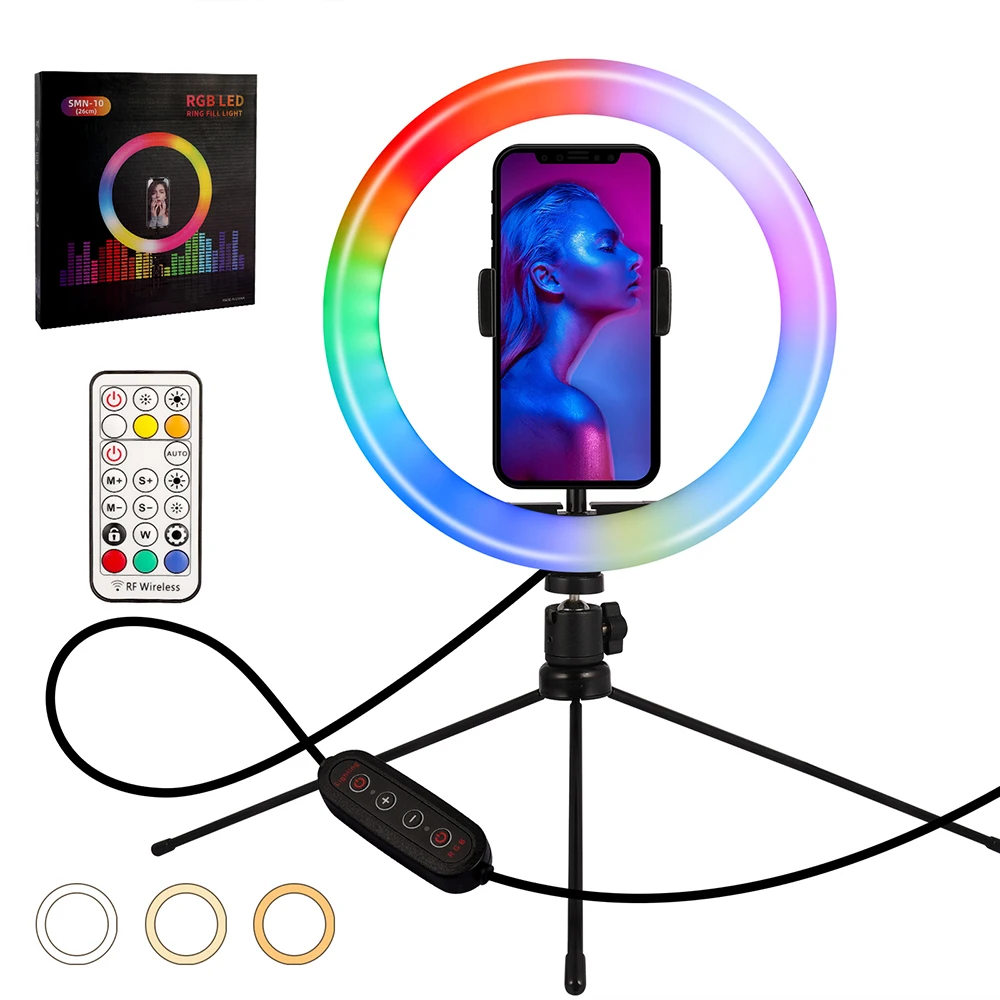 

20/26/30cm Selfie Ring Light RGB Fill Photography Lighting Remote Control With Tripod For Youtube Tik Tok Video Live Fill Lamp