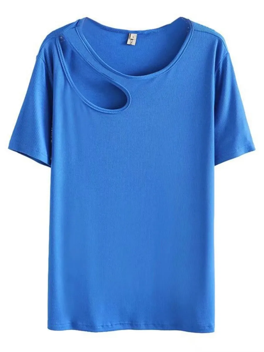 

Блузка женская летняя однотонная с круглым вырезом и коротким рукавом