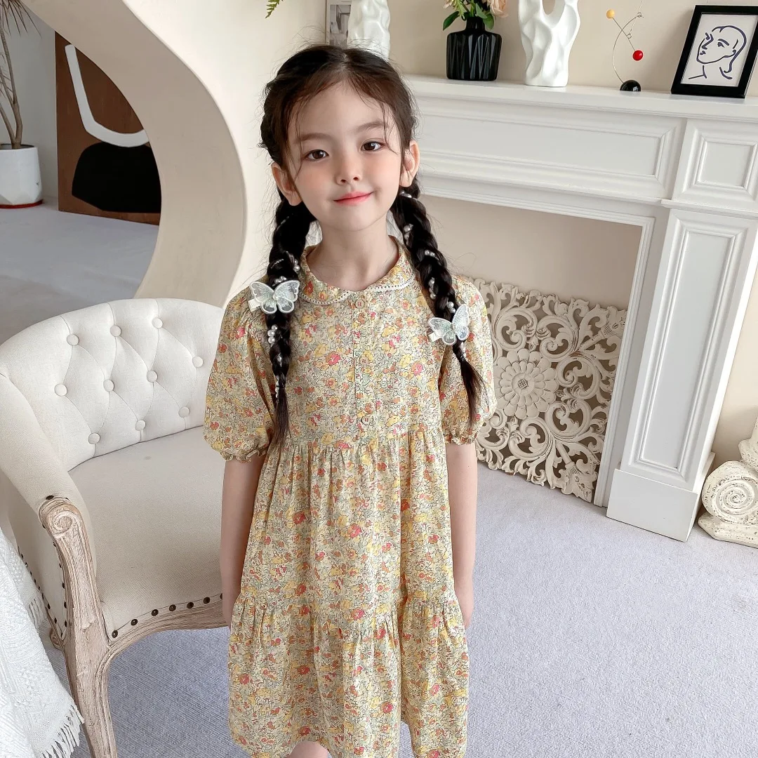 

Детская одежда, летнее платье для девочек, платье с французским кукольным воротником и рукавами-фонариками, легкое платье