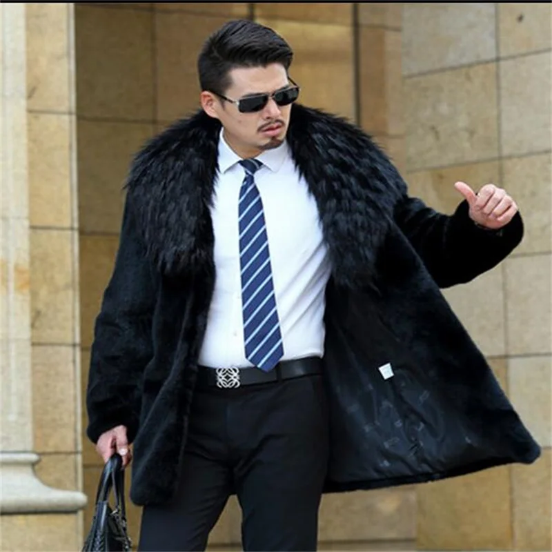 

Осенняя куртка из искусственной норки, Мужская черная зимняя Толстая теплая шуба из меха, Мужские приталенные куртки, модная куртка B80