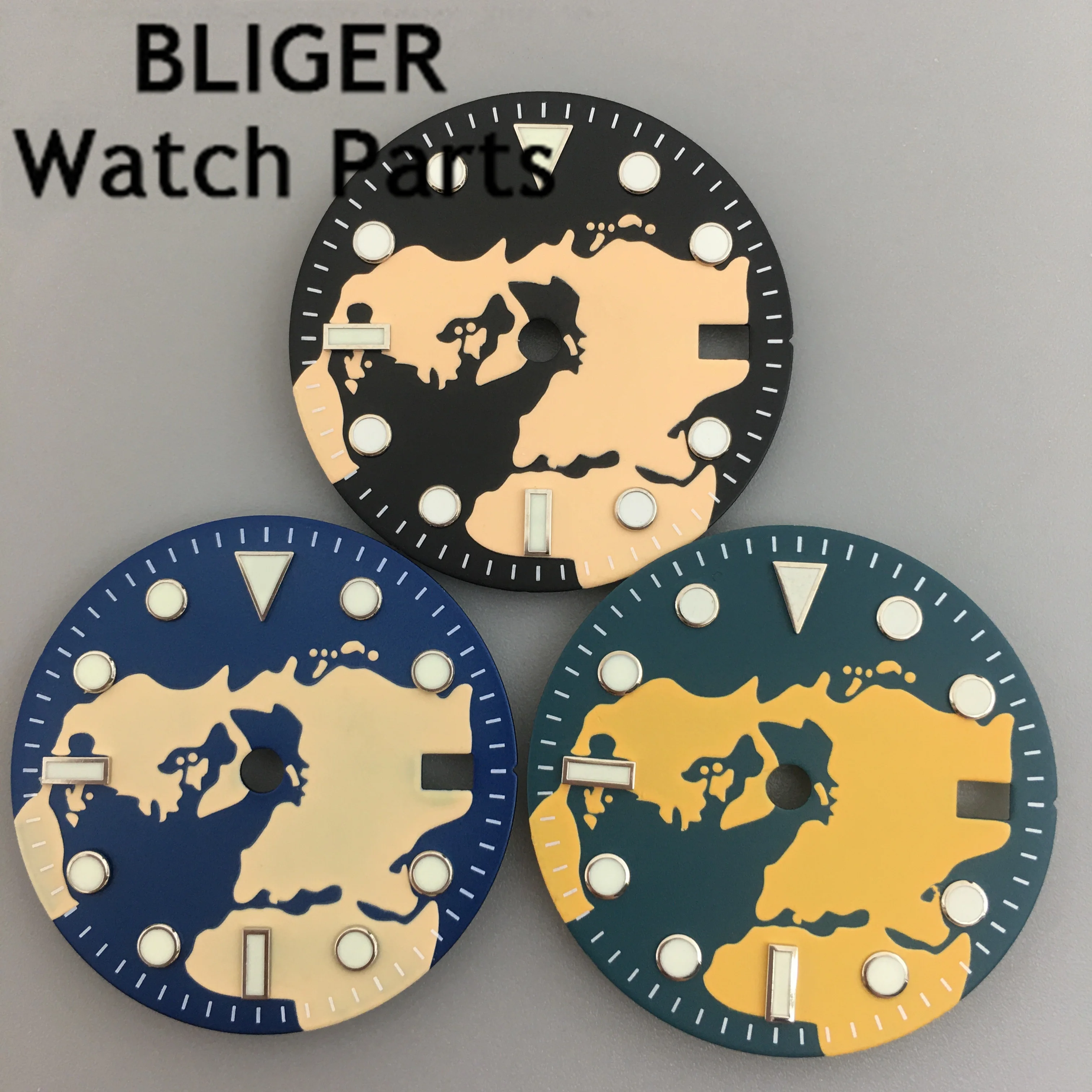 

Циферблат BLIGER 29 мм, черные и синие часы, светящийся часовой механизм NH34 NH35, подходит для короны 3 ч, Корона 3,8 ч