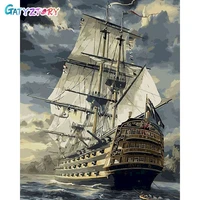 gatyztory diy pictures by number boat kits home decor painting by numbers landscape drawing on canvas handpainted art gift
