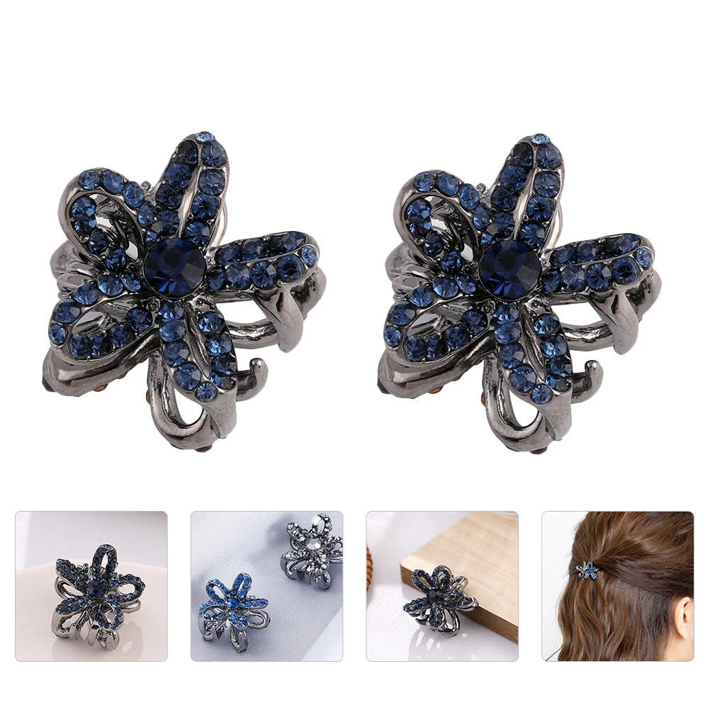 

2 Pcs DIY Hair Tie Barrette Rhinestone Barrettes Birthday Gift Metal Accessories Claws Woman Clamps Buns Styling