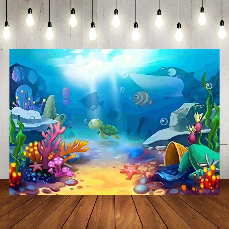 

Underwater Shark Deep Under Sea Seabed World Great White Shark Birthday Party Photography Backdrop Background Banner Decoration