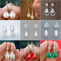 exquisite fashion silver color water imitation pearls drop earrings for women shiny red green round imitation pearls earrings