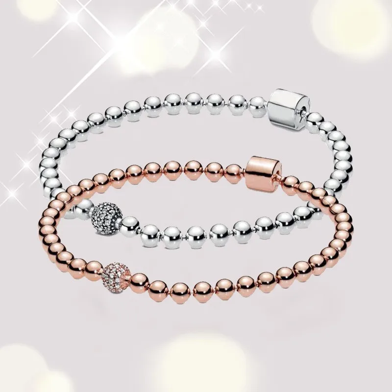 

Authentic S925 Sterling Silver Sparkle Beaded Bracelet For Women Diy Jewelry Original Charm