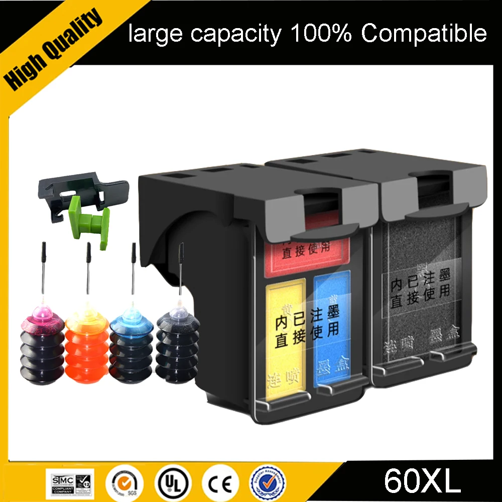 Фото Восстановленный чернильный картридж для HP 60 60XL HP60 D110 D2680 D1660 D2500 D2600 D2530 D2545 D5560 F2400 F4200 F4400 F2430 F4224 №1