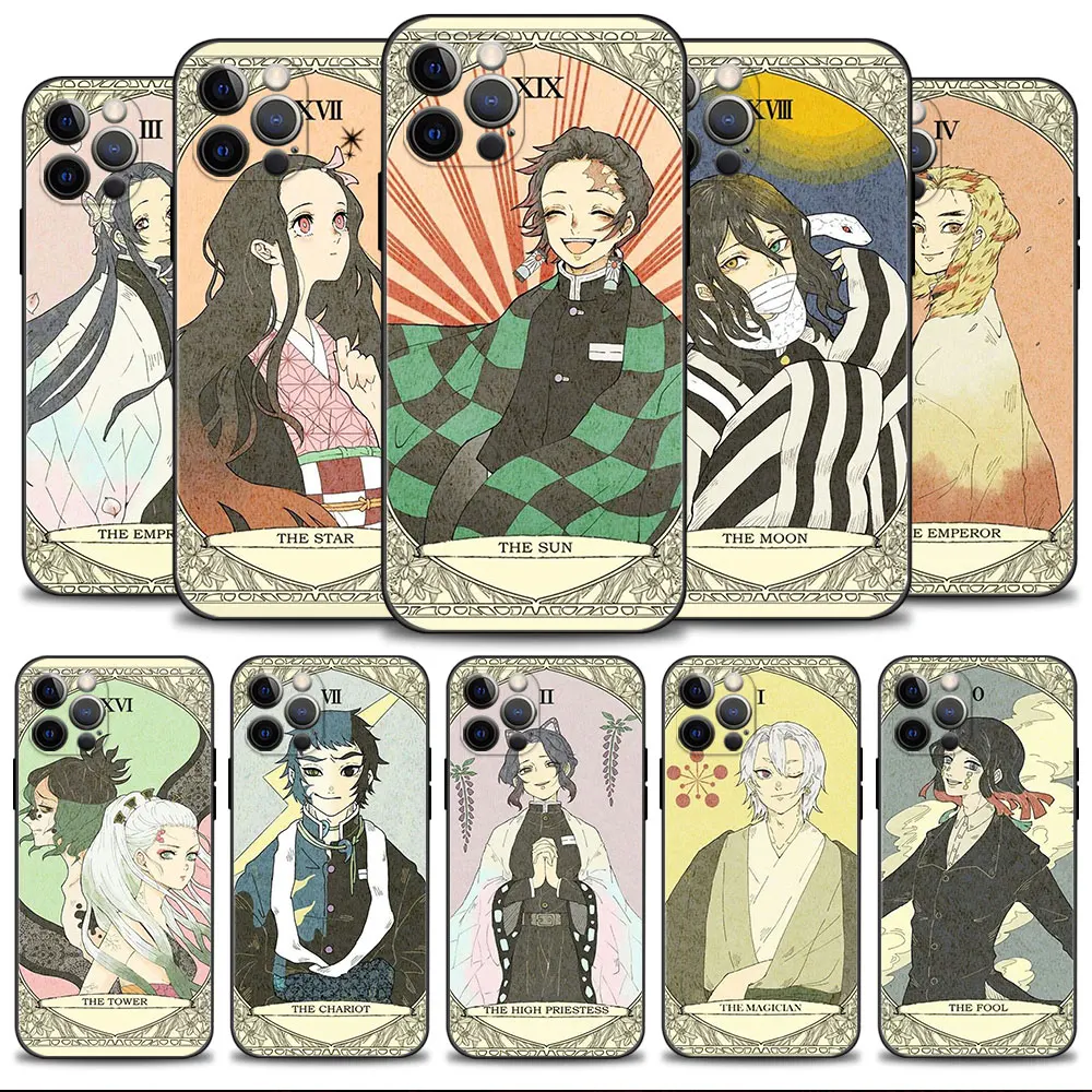 

Phone Case For Apple iPhone 14 13 12 11 Pro Max 13 12 Mini XS Max XR X 7 8 6 6S Plus Cover Demon Slayer Retro Character Card