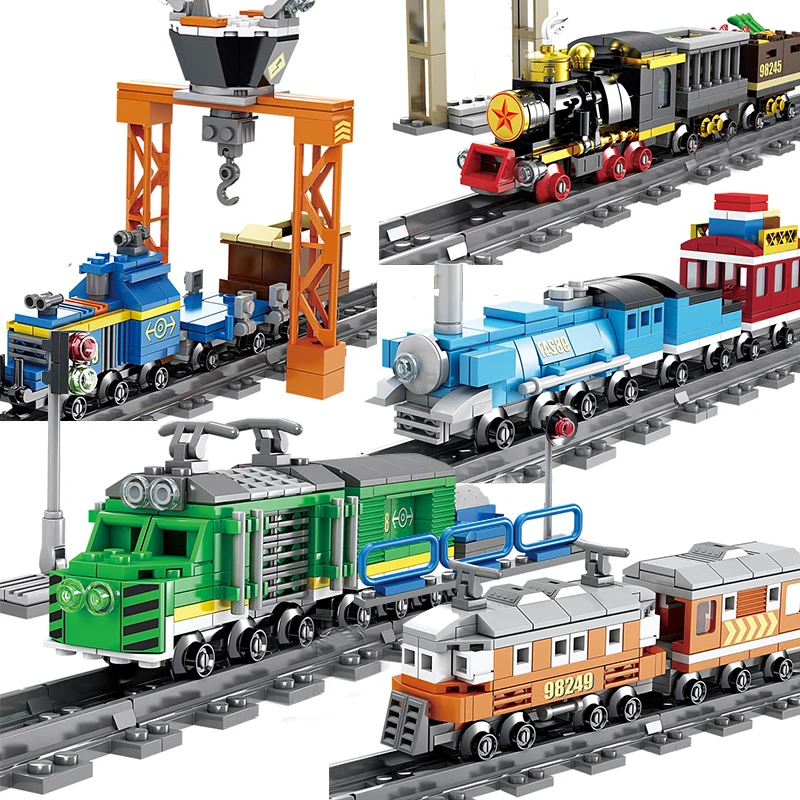 

City Passenger Cargo Trains Compatible Train Carriage Track Wagon Rails set friends Station building Block Bricks Toys