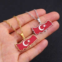 hot country map flag necklace for women men charm turkey maps stainless steel couple pendant trend neck jewelry gifts wholesale