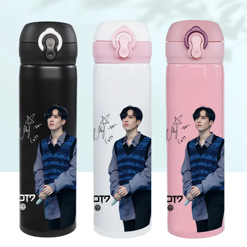 

1PCS Kpop Hot Selling GOT7 New Models Peripheral Insulation Cup JACKSON Stainless Steel Spring Cap Insulation Cup Fans Gifts