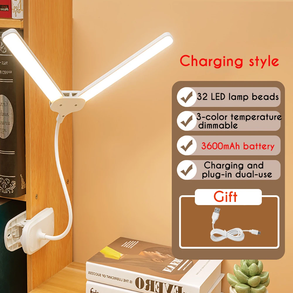 Купи Rechargeable Clip Lamp Rotatable Touch Toner Table Lamp 3 Gear Regulating Desk Lamp New Double Head Eye Protection Reading Lamp за 1,165 рублей в магазине AliExpress