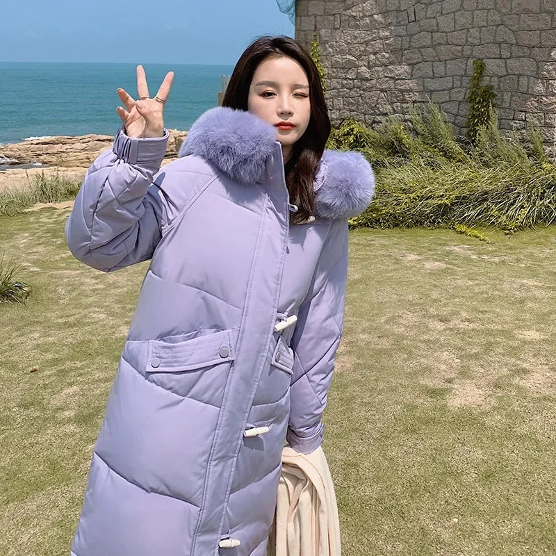 

2023 New Winter Jackets Women's Parkas Fur Collar Hooded Thicken Warm Long Coat Cotton Padded Jacket Outwear Female Parka
