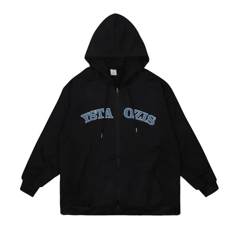 

Толстовка на молнии с принтом европейских и американских букв для мужчин и женщин, уличный Свободный кардиган в стиле хип-хоп с капюшоном, свитер для пар