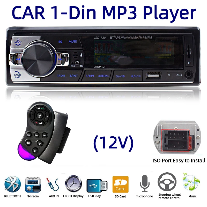 Car Radio 1din FM MP3 Player Bluetooth Cheap Hands-free Calls USB AUX SD Card Stereo Receiver with Steering Wheel Remote Control |