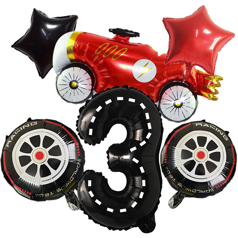 

6pcs Hot Wheels Race Car Balloon Birthday Party Decoration Supplies Helium Foil Truck Tyre Decor Number 1 2 3 4 6 7 8 9 Black