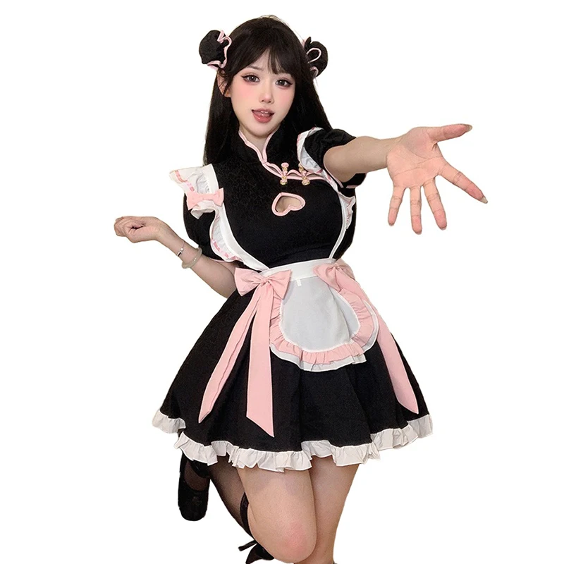 Милое платье горничной в китайском стиле с вырезом форме сердца Cheongsam милый