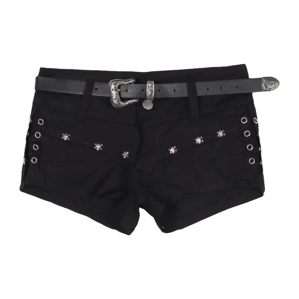 Женские джинсовые шорты с заниженной талией черные эластичные облегающие брюки