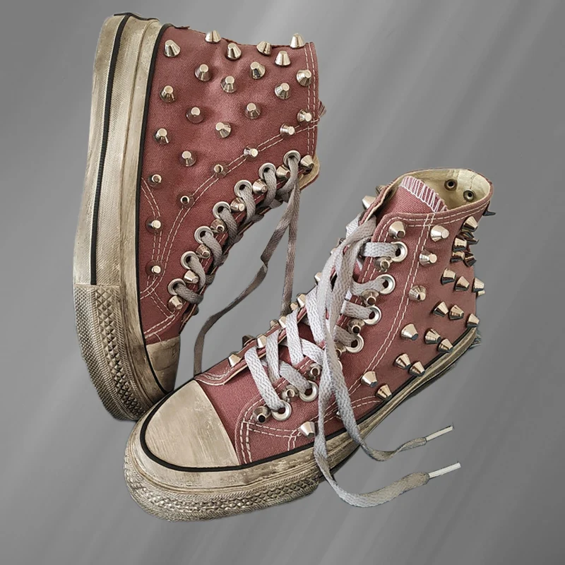 

Multicolor high-top old dirty cylinder rivet shoes comfortable walking handmade rivet vulcanized shoes 35-45