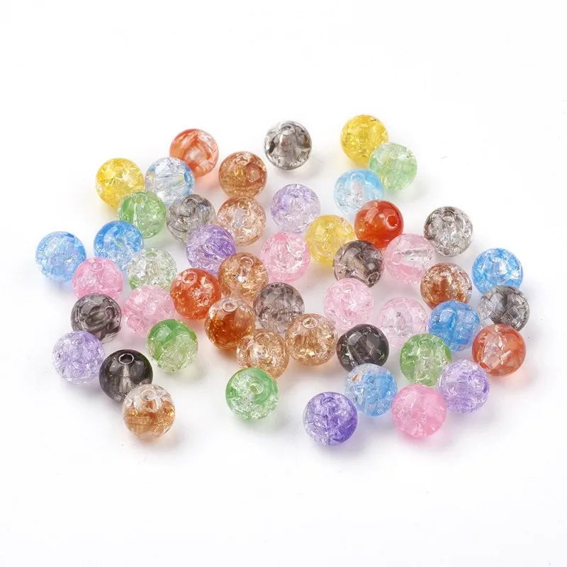 

500g Transparent Crackle Acrylic Beads Round Mixed Color 7.5~8x7mm Hole: 1.8mm about 1900pcs/500g