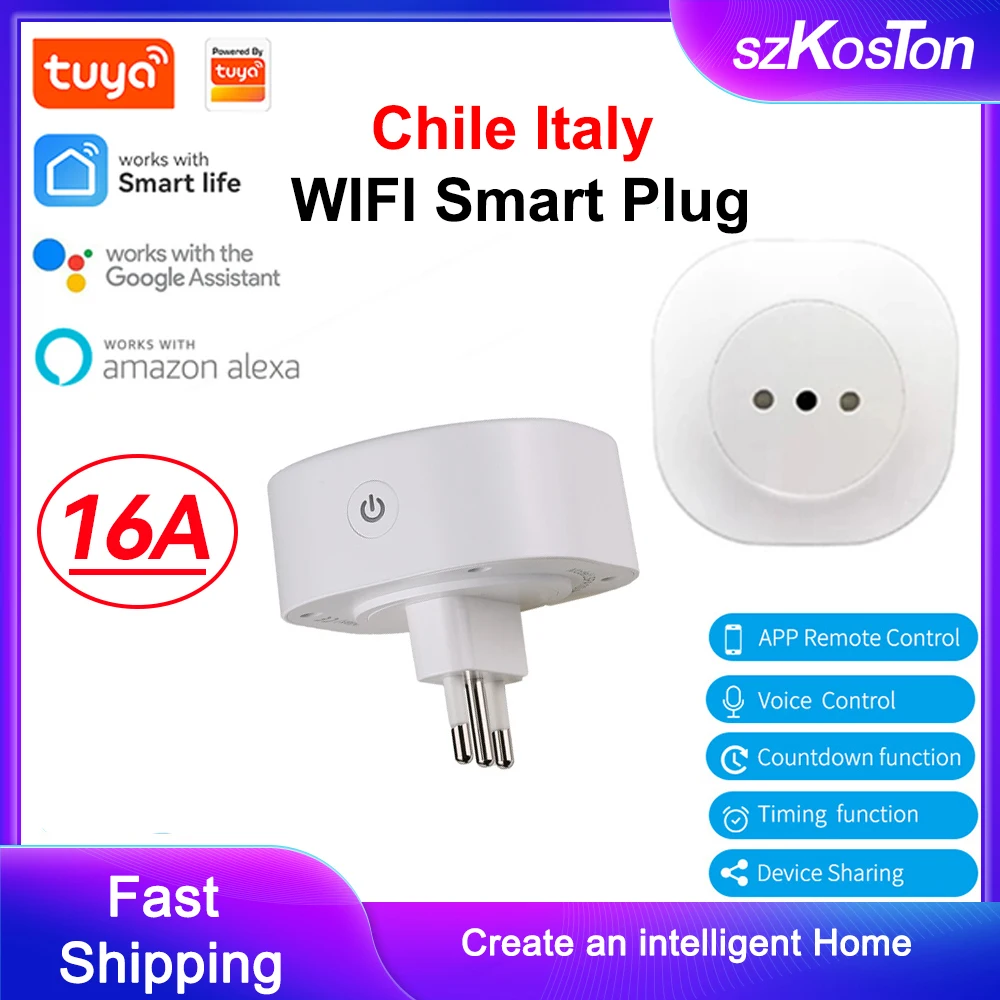 Tuya cile italia Wifi Smart Plug 16A Smart Home presa di corrente Wireless Timer elettrodomestico controllo vocale per Alexa Google