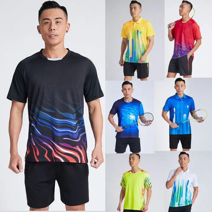 

2022 Men's Tennis T Shirts + Shorts , Male Quick Dry Badminton T-Shirt , Man Sportwear Clothes Table Kits Set Can Custom Name
